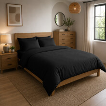 (King: (230 x 220) cm, Black) Duvet Quilt Cover Bedding Set Plain with Pillowcases Pair