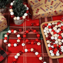 200PCS Christmas Wooden Beads for Crafts, 16mm Wood Beads with Holes for Garland Jewelry Making Party Holiday Decor