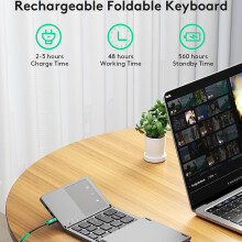 Portable Tri Fold Bluetooth Keyboard Ultra-Slim Folding Wireless Keyboard with Integrated Stand Touchpad Universal for Tablet Phone Laptop
