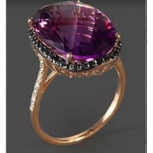 Rose Gold Plated Black Zircon And Purple Gem Ring - Creative Black Zircon Set with Purple Gem Ring