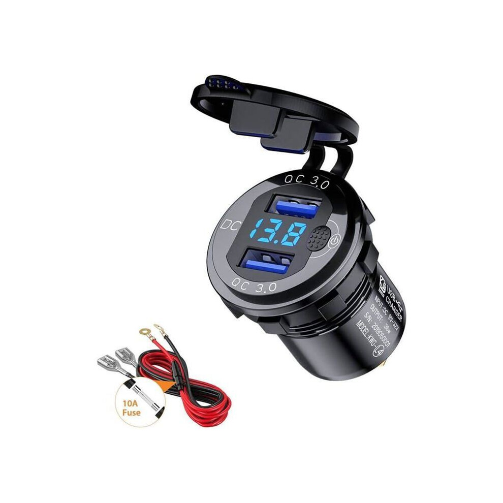 Quick Charge Qc 3.0 Dual Port Waterproof Usb Car Charger With Digital Voltmeter 301337115116