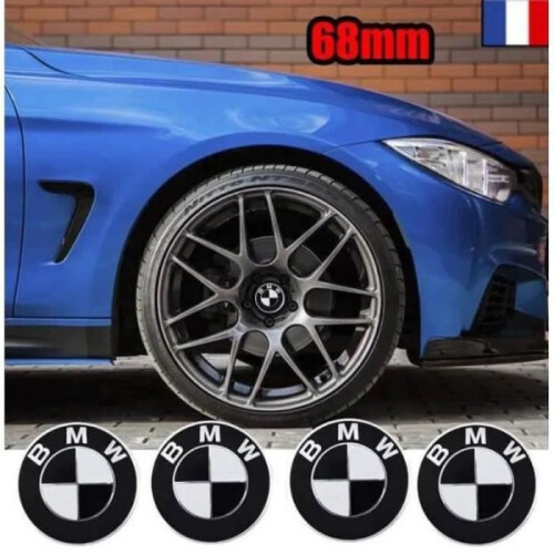 MOYEU DE ROUE MasterShop - 4 cache moyeu bmw 68mm noirblanc centre de roue MS47 FR