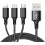 Universal USB charging cable - ZISONIX - 3 in 1 - 1.2 m - Compatible with Apple and Android - Black 1