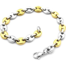 Men's gold-plated steel coffee bean link bracelet, 21cm x 8mm