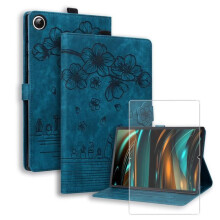 Etui pour Samsung Galaxy Tab A9+ - Chat Bleu - Cuir PU - Silicone Bumper TPU - Fentes de Carte