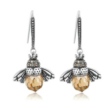 Sterling Silver Queen Bee Dangle Earrings for Women - Dancing Bee Earrings with Cute Crystal Bee Design,z