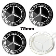 BEQ - 4 stuks 75 mm volledig zwarte wieldoppen met Mercedes-Benz logo en velgembleem