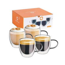 Set of 4 double-walled insulated clear borosilicate glass coffee cups for home, kitchen, office. 150ml