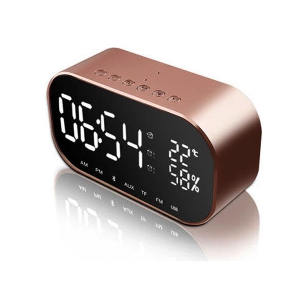 Moonmini Bluetooth Alarm Clock Radio Â Speaker, Thermometer, Fm Radio, Large Lcd Screen, Usb/Tf/Aux Â Rose Gold 4885591301479
