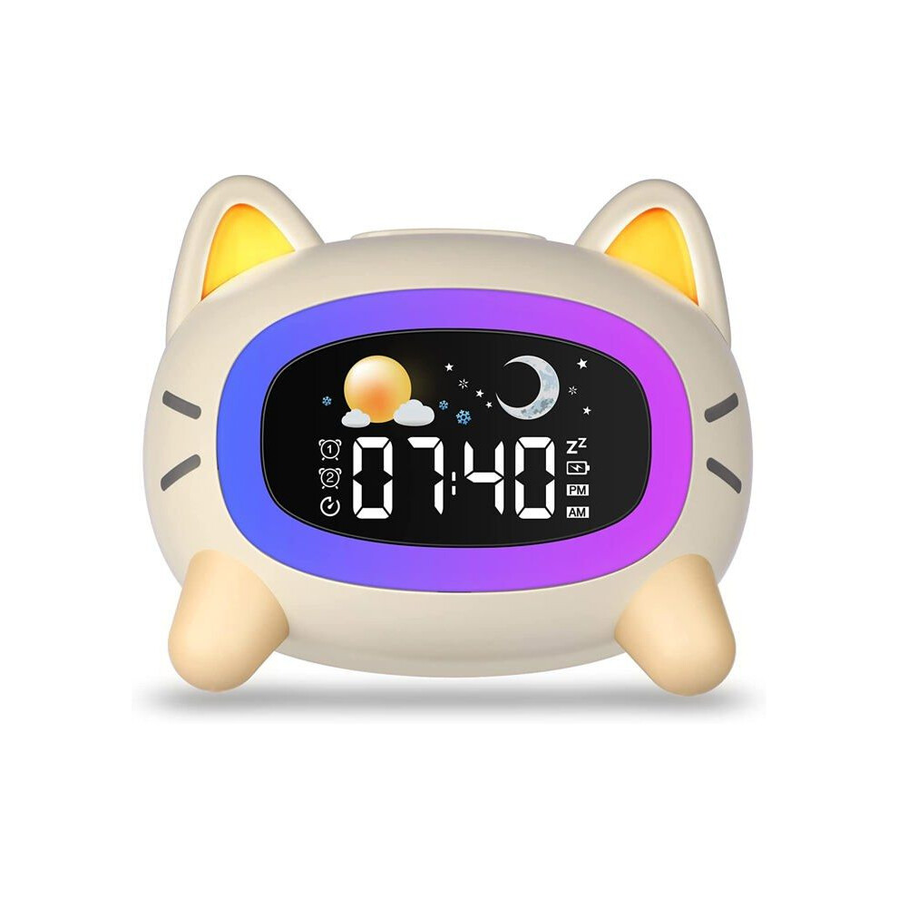 UPLAYTECK Digital Alarm Clock - Cat Clock - 5 Lights - 7 Sounds - Dual Alarm