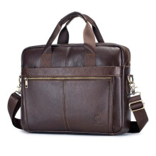 SCHLATUM Men's Genuine Brown Leather Briefcase - Large Capacity Business Laptop Bag