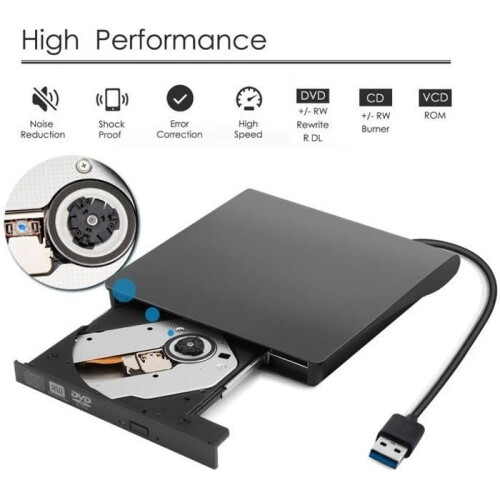ONEVER Portable USB 3.0 External DVD Burner/Reader - DVD-RW - Black - Windows/Mac