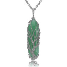 Crystaltears Natural Green Healing Crystal Stone Necklace Silver Tree Of Life Wire Wrapped Hexagonal Crystal Points Pendant Necklace for Womenadultfe