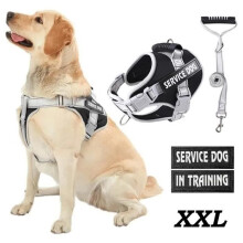 XXL Dog Harness, Reflective No-Pull Harness with Leash and Padded Handle, for Medium to Large Dogs, Black