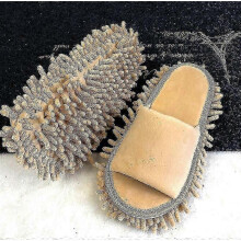 (35-38, Beige) Mop Slippers Lazy Floor Foot Socks Shoes Quick Polishing Cleaning Dust Slippers