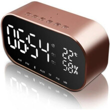 MOONMINI Bluetooth-herätyskelloradio — Kaiutin, lämpömittari, FM-radio, suuri LCD-näyttö, USB/TF/AUX — Ruusukulta