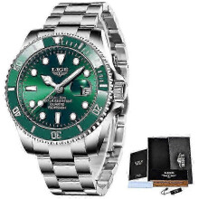 (Silver green) Lige Top Brand Luxury Fashion Diver Watch Men 3atm Waterproof Date Clock Sport Watches Mens Quartz Wristwatch Relogio Masculino,zxl