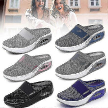 (39, Gray) Orthopedic Diabetic Air Cushion Slip-on Walking Shoes - Mesh Flatform Wedge Slider