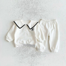 (Beige, 80 cm) 2023 Autumn Kids Baby Kids Full Sleeve Sailor Collar Embroidery Letter Top Sweatshirts+harem Pants Infant Toddler Clothing Set,zxl