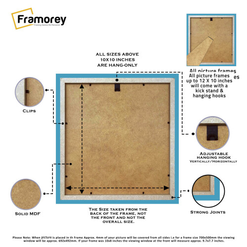(50x50 CM) Square Size Blue Picture Frame Wall Art Frames Flat Wooden Effect Poster Frame 2