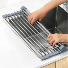 Dish Drying Rack, Roll Up Dish Drying Rack Kitchen Dish Rack Stainless Steel Sink Drying Rack, Foldable Dish Drainer, Gray,zxl