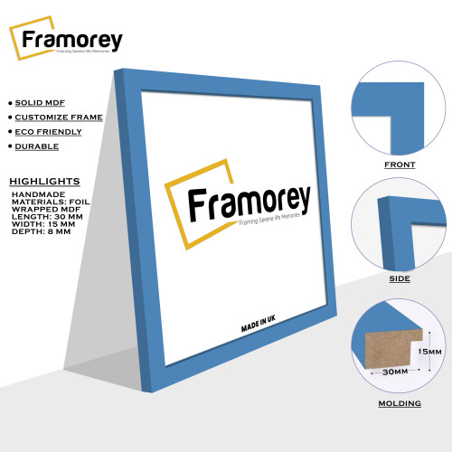 (15x15 CM) Square Size Blue Picture Frame Wall Art Frames Flat Wooden Effect Poster Frame 1