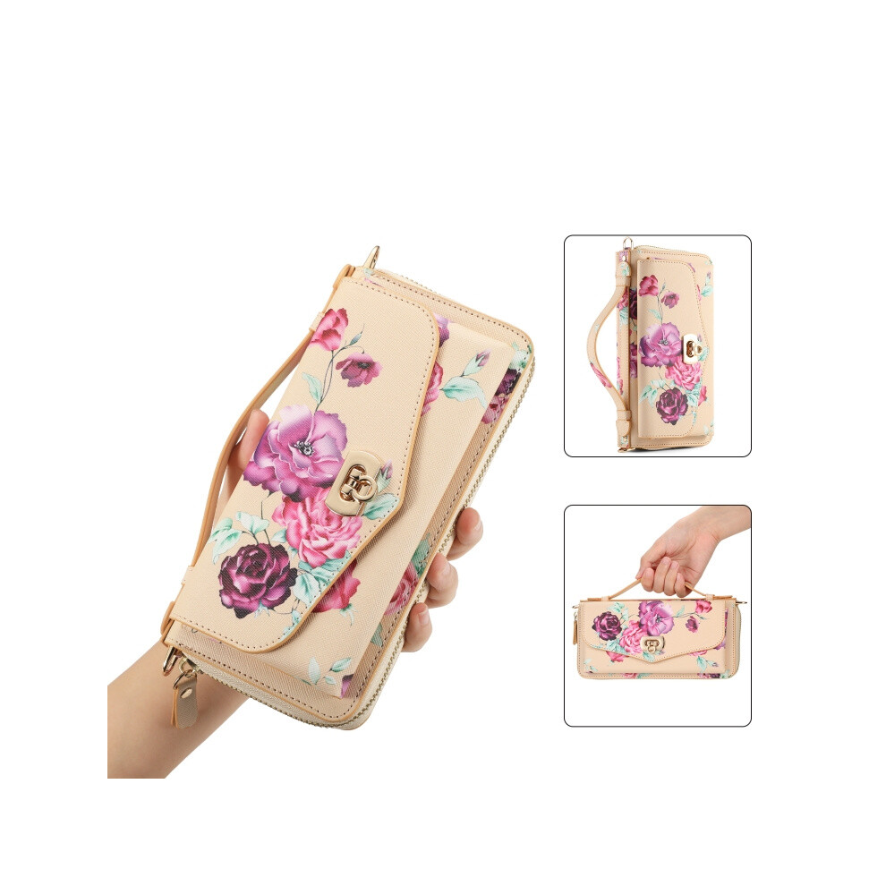 Floral Pattern Multi-Function Zipper Wallet Case With Diagonal Strap Compatible Gift Samsung Galaxy S24 5G (Yellow):For Samsung Galaxy S24 5G Yellow 5903580306720