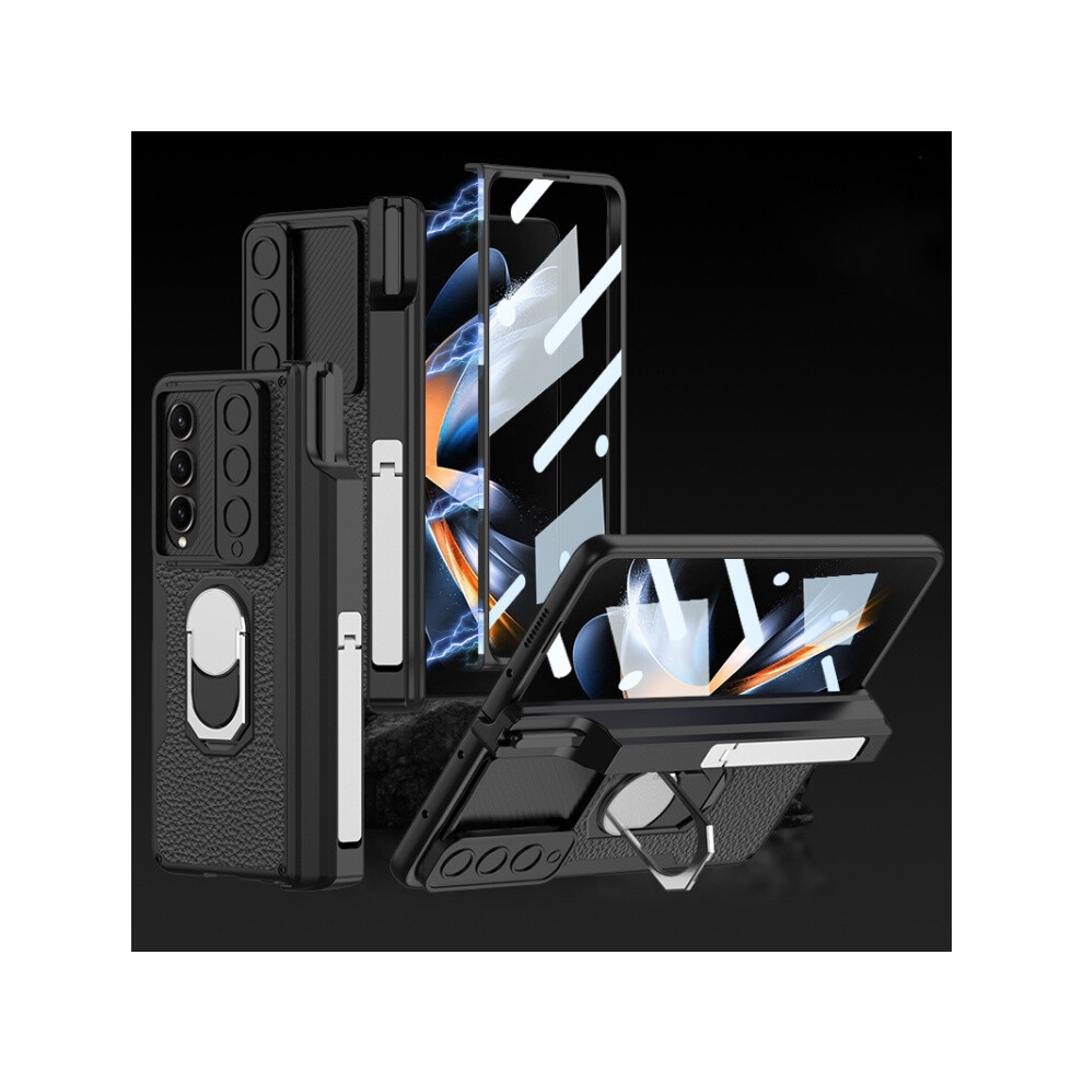 Gkk Integrated Magnetic Folding Armor Leather Phone Case Compatible Gift Samsung Galaxy Z Fold4 (Lychee Texture):For Samsung Galaxy Z Fold4 3298200243731