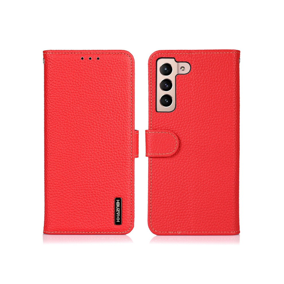 Khazneh Genuine Leather Phone Case With Lychee Texture Compatible Gift Samsung Galaxy A35 5G (Red):For Samsung Galaxy A35 5G Red 5903580306881