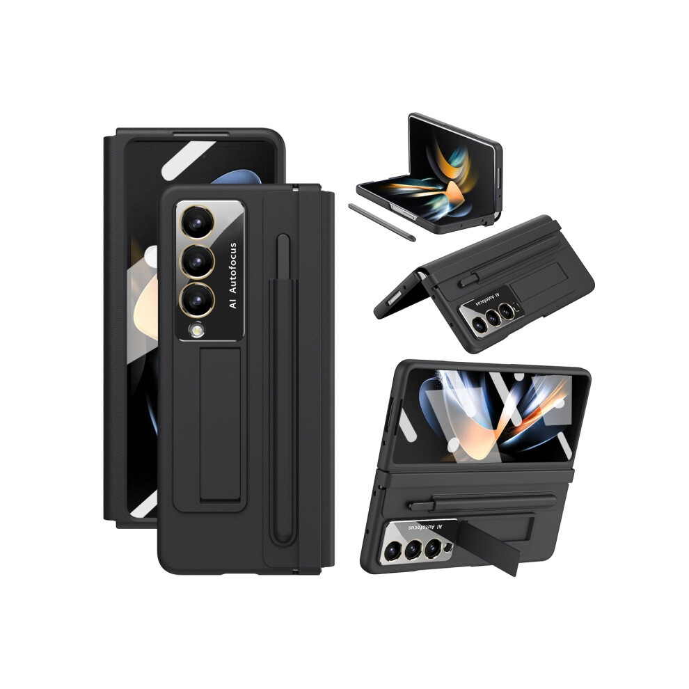 Compatible Gift Samsung Galaxy Z Fold4 Premium Leather Hinge Phone Case With Pen Slot, No Screen Protector (Black):For Samsung Galaxy Z Fold4 Black 5903580307000