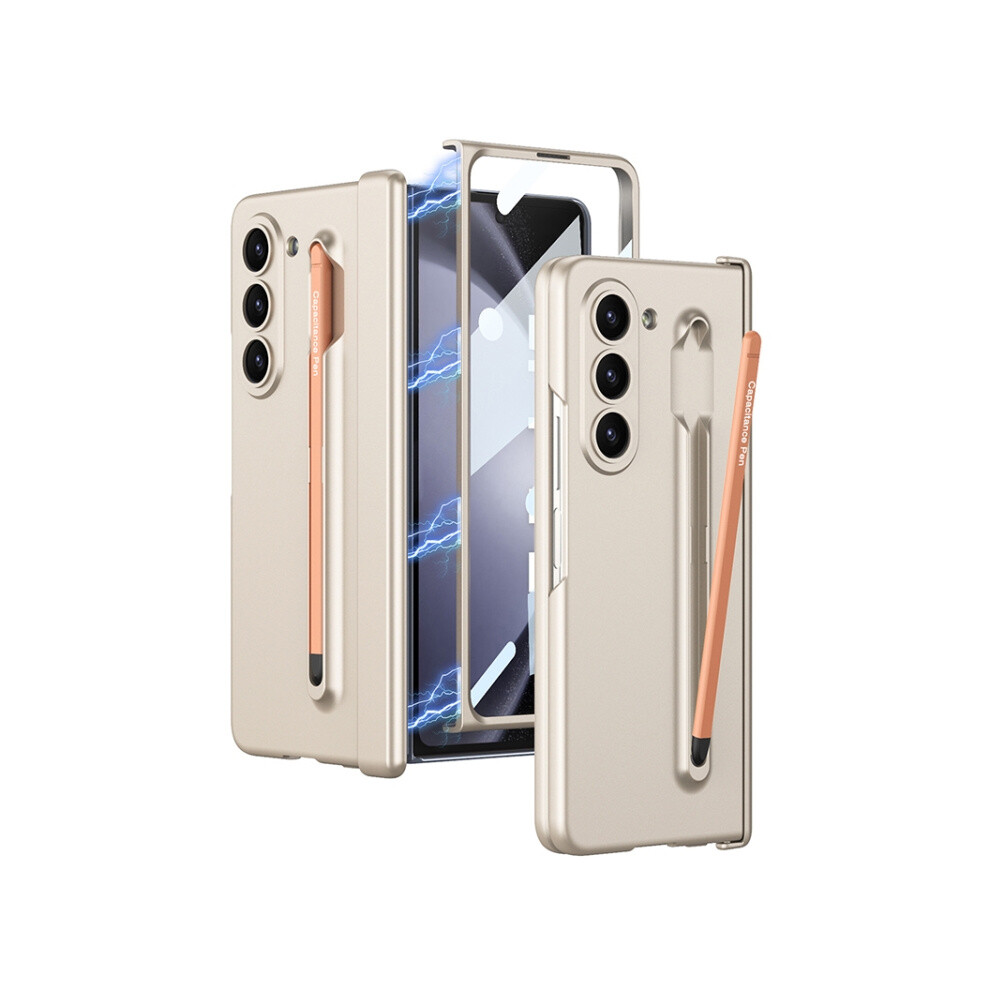 Gkk Magnetic Folding Hinge Case And Screen Protector Compatible Gift Samsung Galaxy Z Fold5 5G, With Pen Slot, Pen Not Included (Silver).:For Samsung Silver 5941651208580