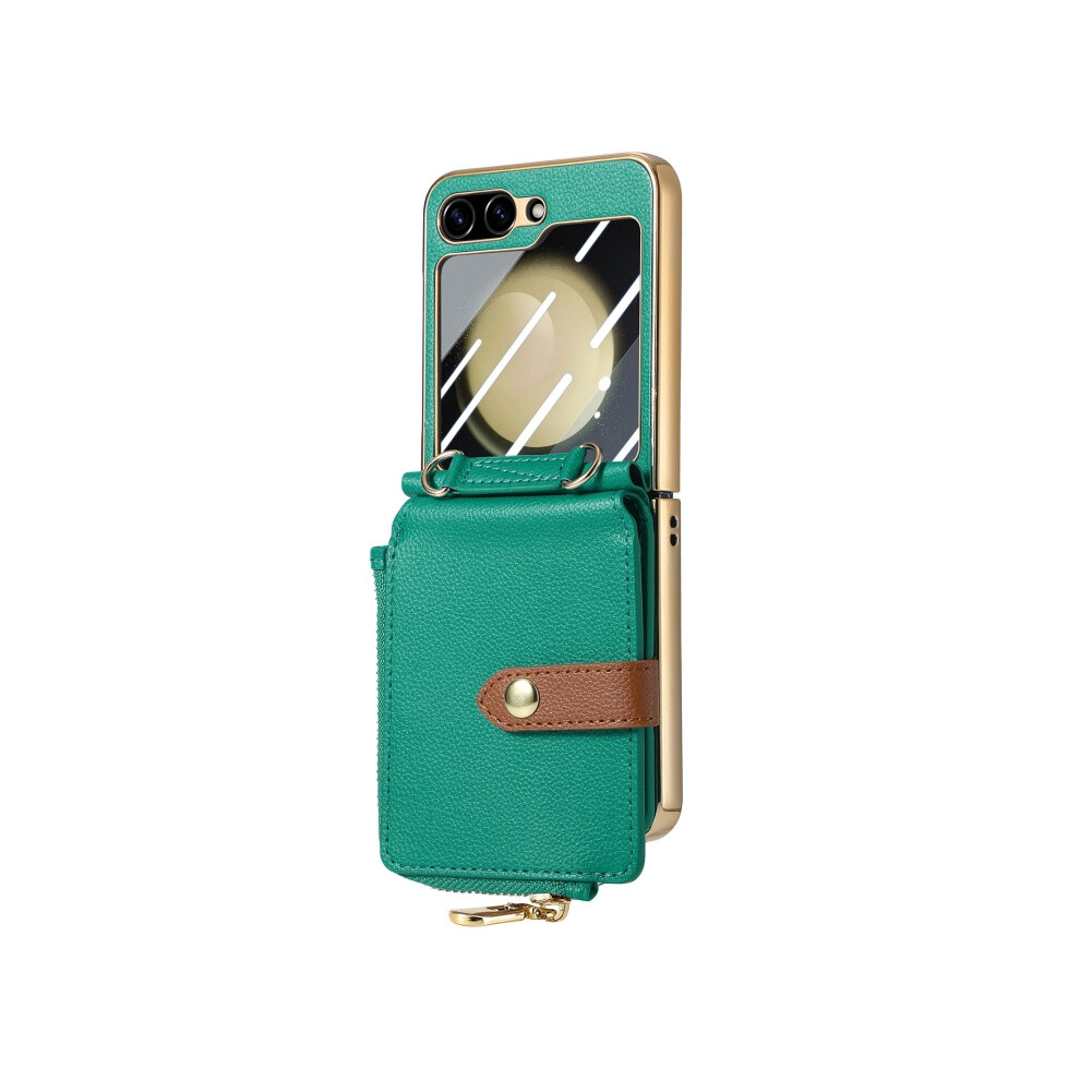Compatible Gift Samsung Galaxy Z Flip5 5G Lychee Texture Electroplated Case With Integrated Zipper Wallet And Drop Protection Phone Case With Diagona 5941651208849