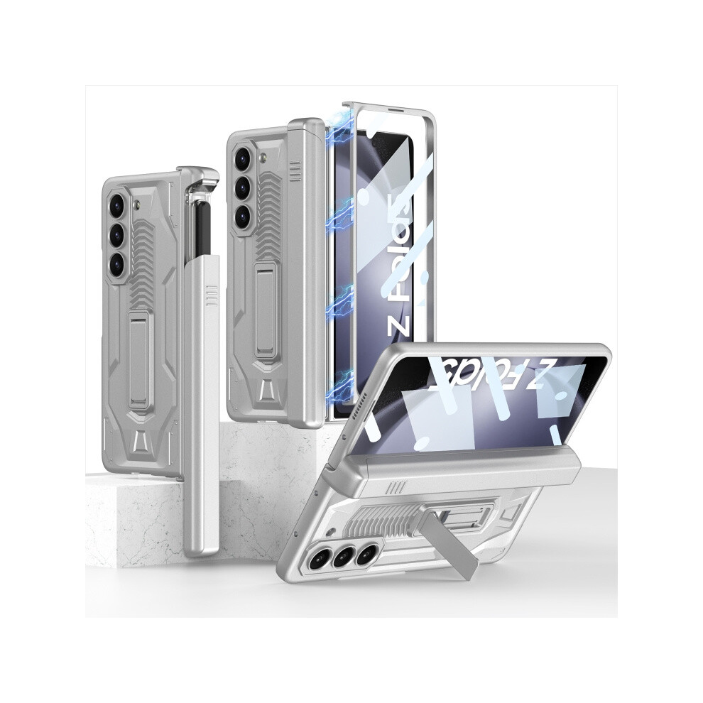 Gkk Integrated Magnetic Folding Armor Phone Case With Pen Case Compatible Gift Samsung Galaxy Z Fold5 (Elegant ):For Samsung Galaxy Z Fold5 Silver 5908487391206