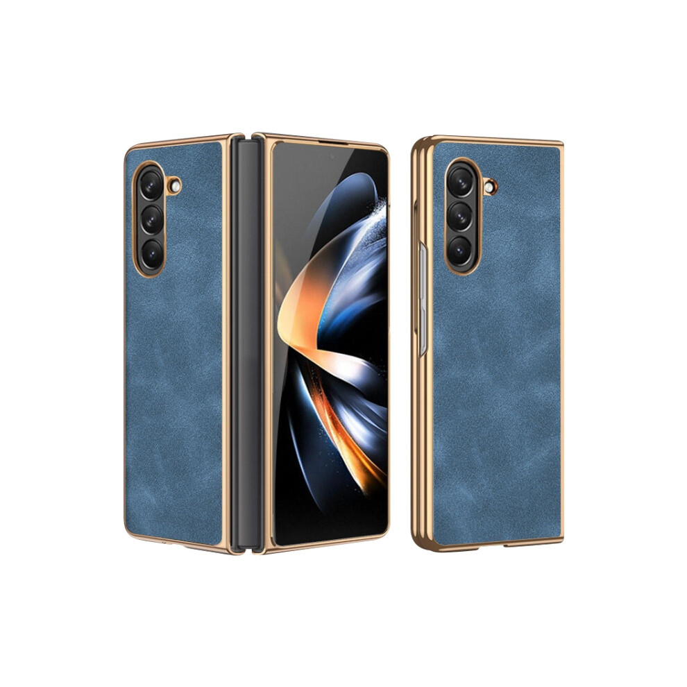 Electroplated Lambskin Folding Phone Case Compatible Gift Samsung Galaxy Z Fold5 (Navy ):For Samsung Galaxy Z Fold5 Blue 5908487391282