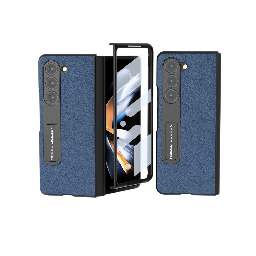 Compatible Gift Samsung Galaxy Z Fold5 Abeel Integrated Genuine Leather + Pc Litchi Texture Phone Case With Holder(Blue):For Samsung Galaxy Z Fold5 Blue 3472763134419