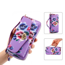 Portemonneehoesje Met Ritssluiting En Bloemenpatroon, Multifunctioneel En Met Diagonale Band (Paars), Geschikt Als Cadeau Voor Samsung Galaxy S23+ 5G