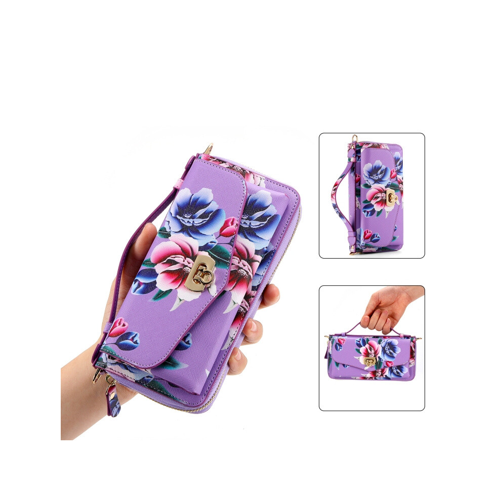 Floral Pattern Multi-Functional Zipper Wallet Case With Diagonal Strap (Purple) Compatible Gift Samsung Galaxy S23+ 5G:for Samsung Galaxy S23+ 5G Purple 5903580306843