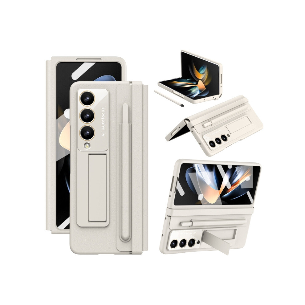 Compatible Gift Samsung Galaxy Z Fold4 Premium Leather Hinge Phone Case With Pen Slot, No Screen Protector (Off-):For Samsung Galaxy Z Fold4 White 5903580307017