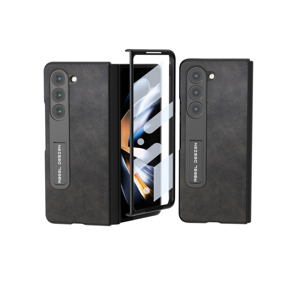 Compatible Gift Samsung Galaxy Z Fold5 Abeel Integrated Two-Color Calf Texture Pu Phone Case With Holder(Black):For Samsung Galaxy Z Fold5 Black 3472763134242