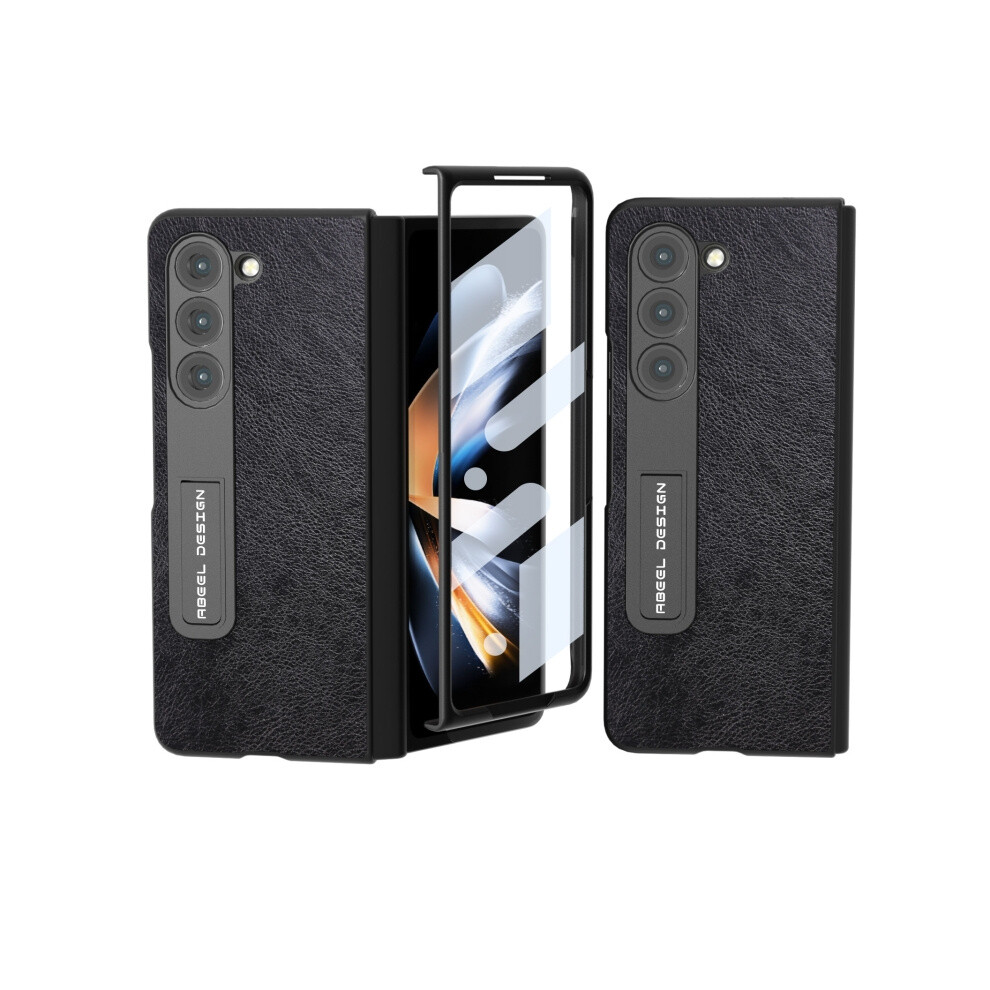 Abeel Integrated Dual-Color Pebbled Texture Pu Phone Case With Stand Compatible Gift Samsung Galaxy Z Fold5 (Black):For Samsung Galaxy Z Fold5 Black 3472763134235