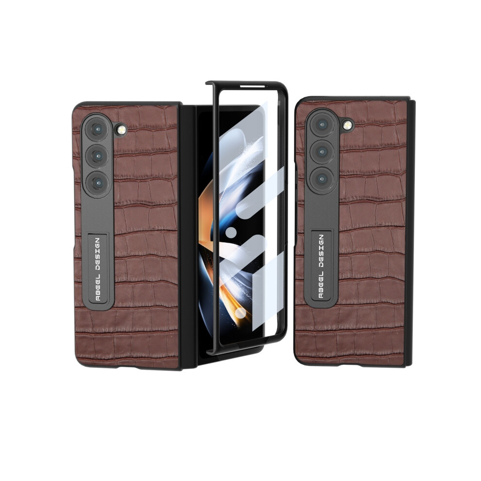 Abeel Integrated Genuine Leather Crocodile-Pattern Phone Case With Stand Compatible Gift Samsung Galaxy Z Fold5 (Brown):For Samsung Galaxy Z Fold5 Brown 3472763134389