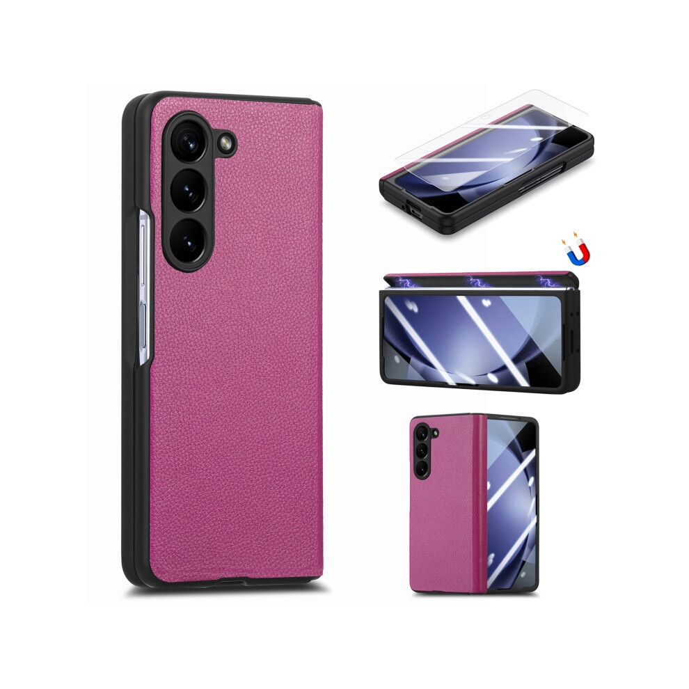 Litchi-Textu Integrated Magnetic Hinge Shockproof Phone Case Compatible Gift Samsung Galaxy Z Fold5 5G (Rose ):For Samsung Galaxy Z Fold5 5G Red 5908487391053