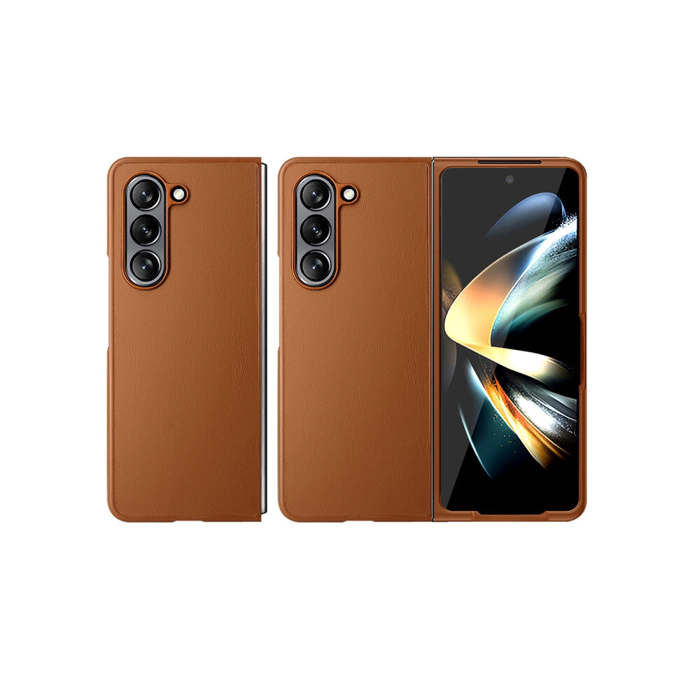 Compatible Gift Samsung Galaxy Z Fold5 Hbc-212 Integrated Plain Leather Folding Phone Case(Brown):For Samsung Galaxy Z Fold5 Brown 7326887305131