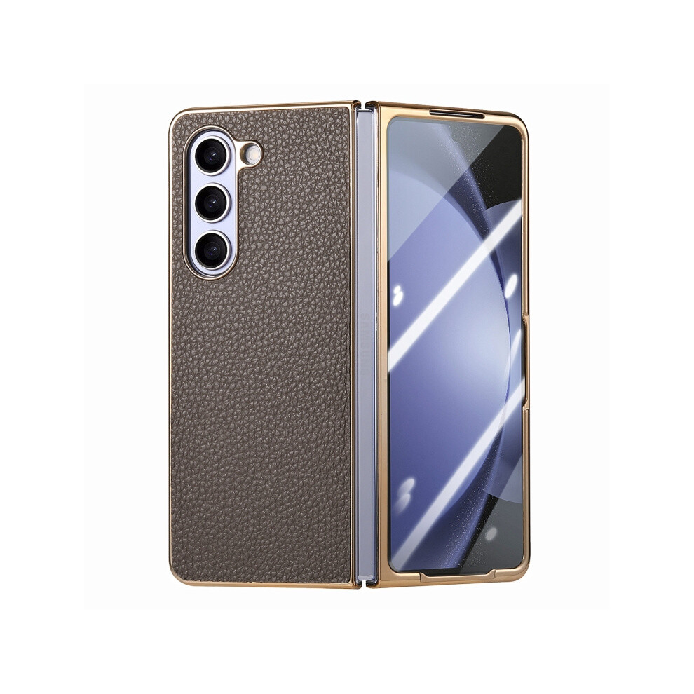 Integrated Electroplated Lychee Leather Textured Shockproof Phone Case Compatible Gift Samsung Galaxy Z Fold5 5G (Gray):For Samsung Galaxy Z Fold5 5G Gray 3557559196052