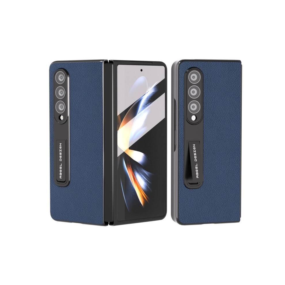 Compatible Gift Samsung Galaxy Z Fold4 5G Integrated Genuine Leather + Pc Litchi Texture Phone Case With Holder(Blue):For Samsung Galaxy Z Fold4 5G Blue 7682067334811