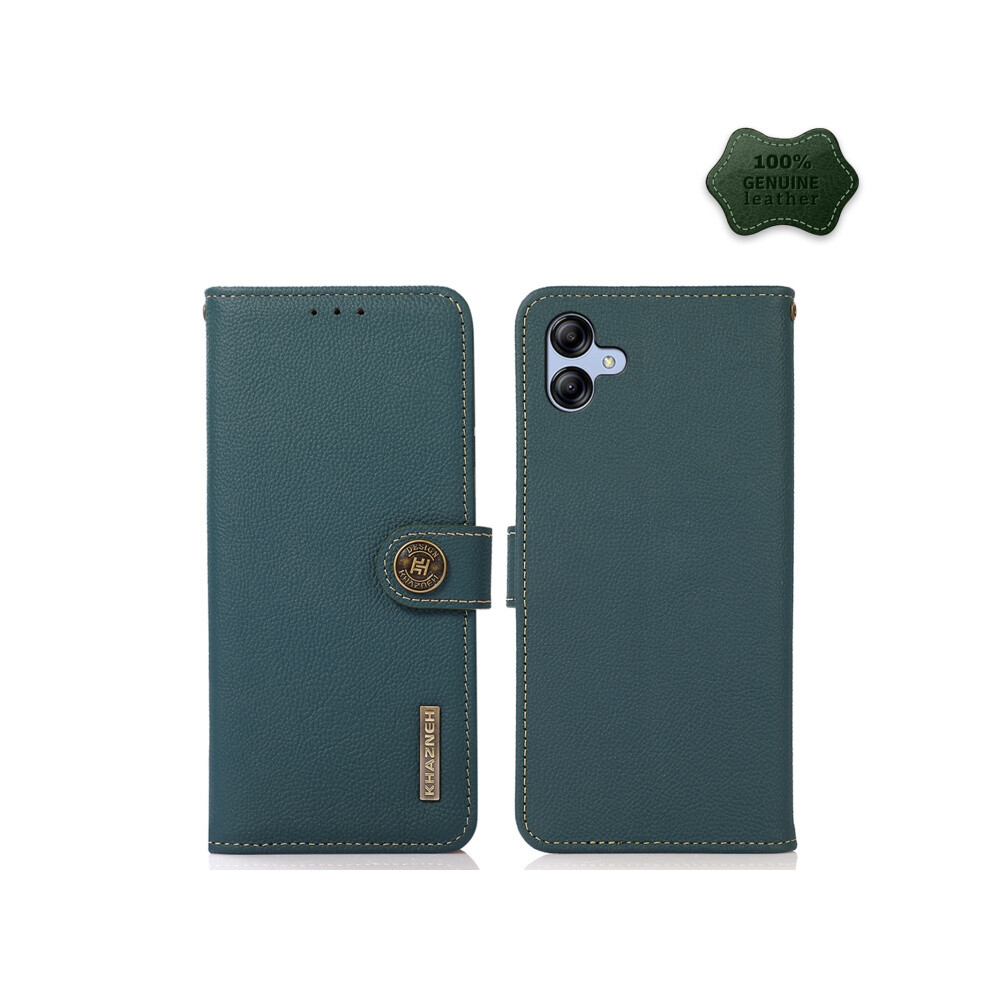 Compatible Gift Samsung Galaxy A04e Khazneh Custer Genuine Leather Rfid Phone Case(Green):For Samsung Galaxy A04e Green 4906754171040
