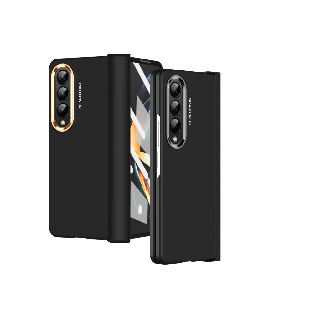 Compatible Gift Samsung Galaxy Z Fold4 5G Skin Feel Two-Color Contact Lens Hinge Flip Phone Case(Black): Black 4906754171149