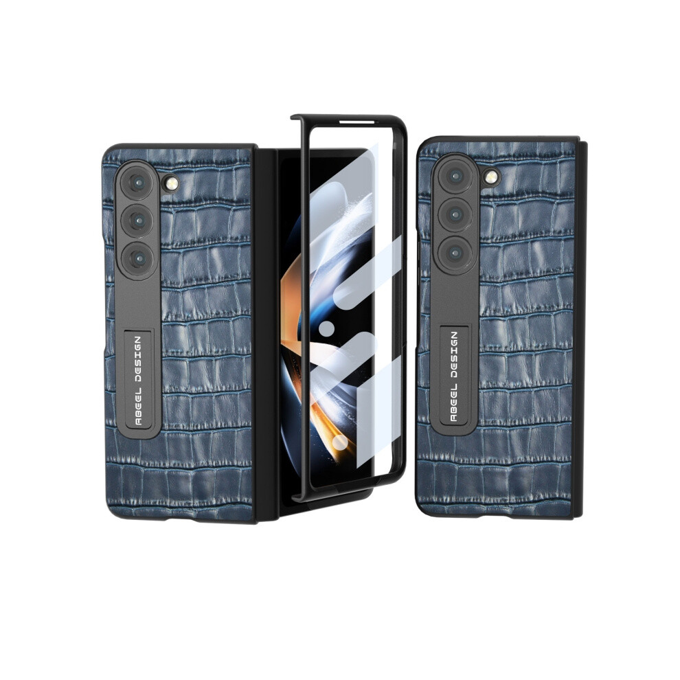 Abeel Integrated Genuine Leather Crocodile-Pattern Phone Case With Stand Compatible Gift Samsung Galaxy Z Fold5 (Blue):For Samsung Galaxy Z Fold5 Blue 3472763134402