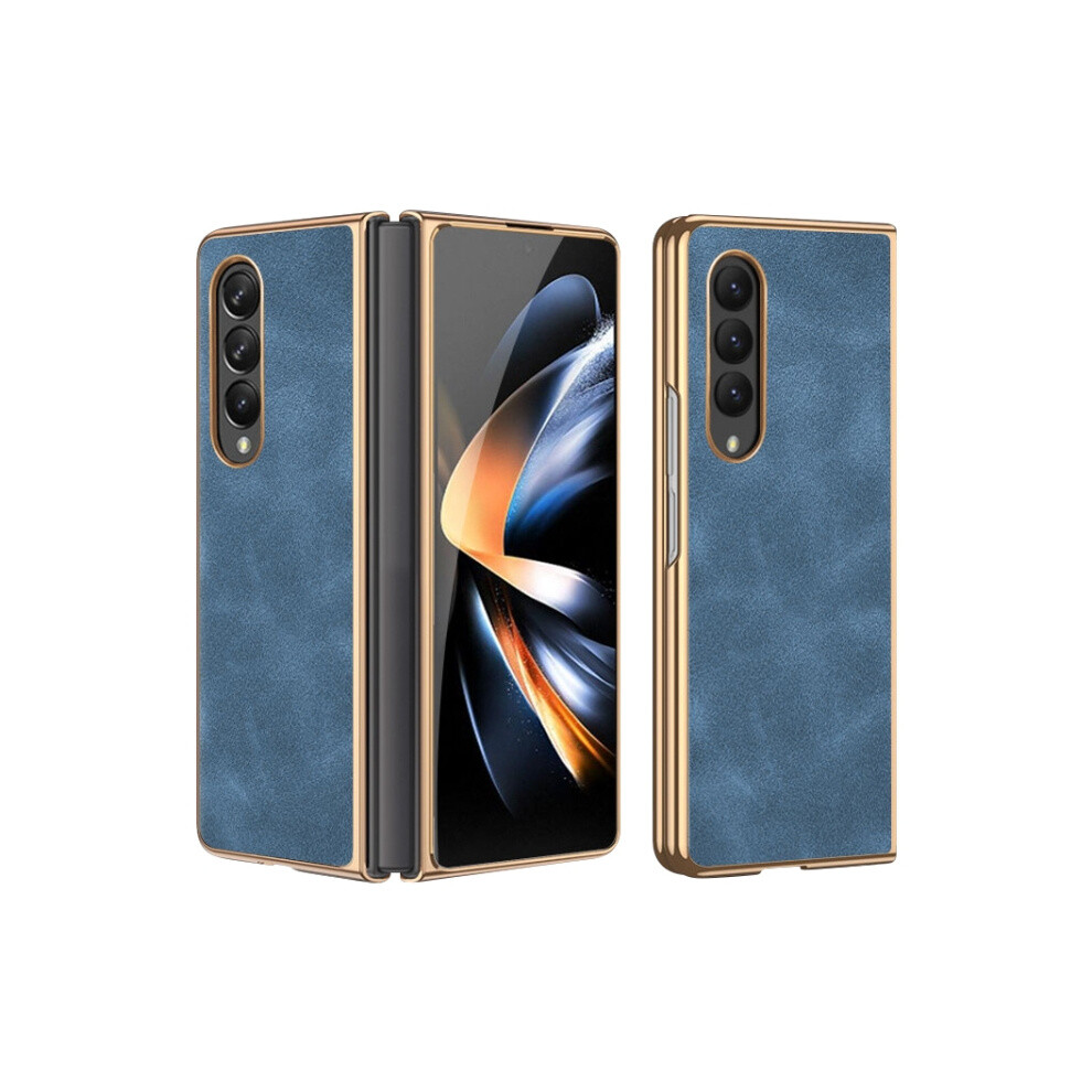 Electroplated Lambskin Folding Phone Case Compatible Gift Samsung Galaxy Z Fold4 (Navy ):For Samsung Galaxy Z Fold4 Blue 5908487391305