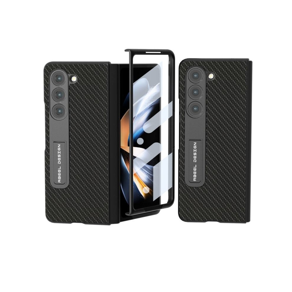 Compatible Gift Samsung Galaxy Z Fold5 Abeel Integrated Carbon Fiber Texture Protective Phone Case With Holder(Black):For Samsung Galaxy Z Fold5 Black 3472763134495